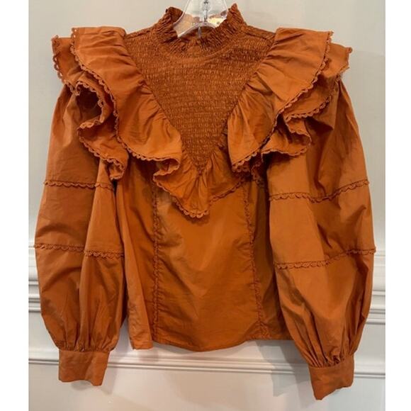 TUCKERNUCK Hyacinth House Persimmon Ruffle Parker Blouse Top Size XXS - Picture 3 of 9